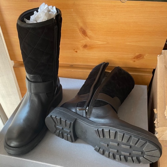 AQUATALIA 7.5 LILA BLACK LEATHER QUILTED SUEDE MOTO ANKLE BOOTS - Picture 4 of 12